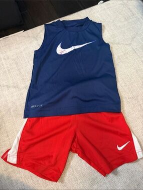Toddler Boys Nike Sleeveless Dri-FIT Tank with Red Athletic Shorts EUC